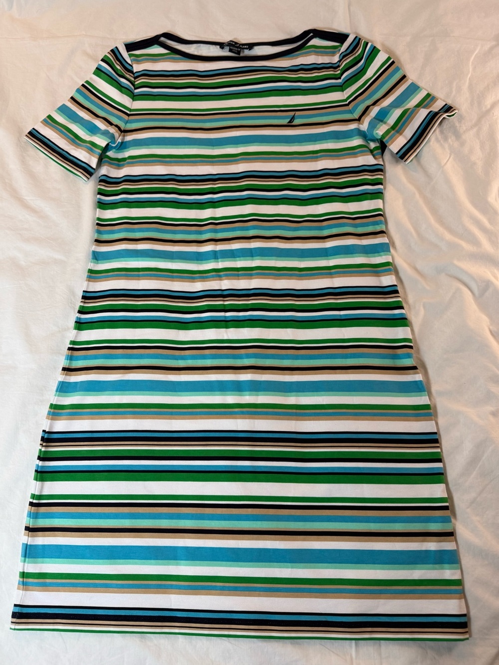 Nautica Striped Crewneck Shift Dress in Green & Blue Size XS